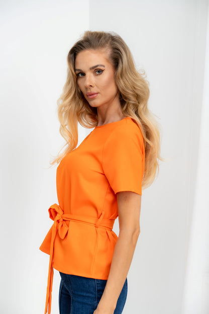 Atena - tricou elegant uni cu cordon in talie, orange