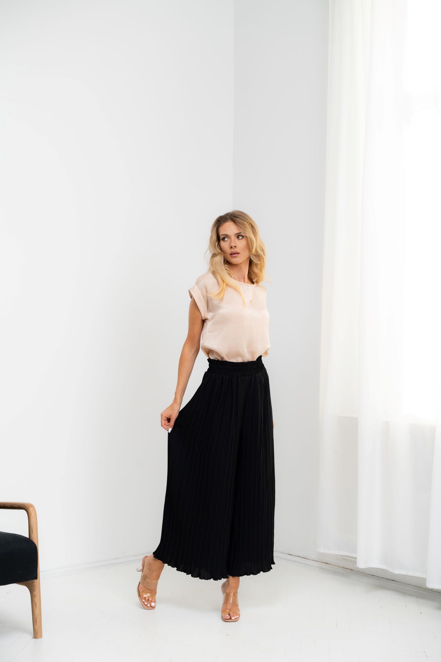 Dubai - Fusta-pantalon plisat, elegant, negru