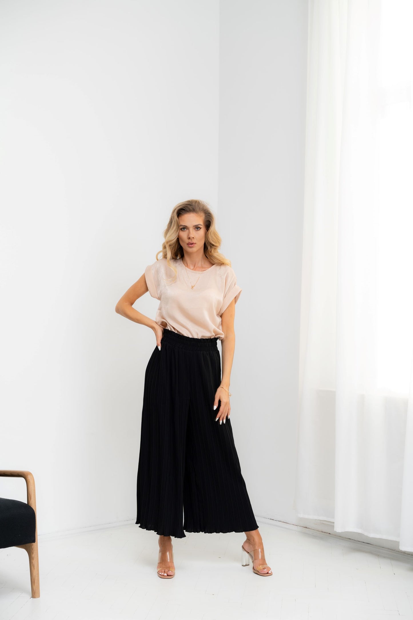 Dubai - Fusta-pantalon plisat, elegant, negru