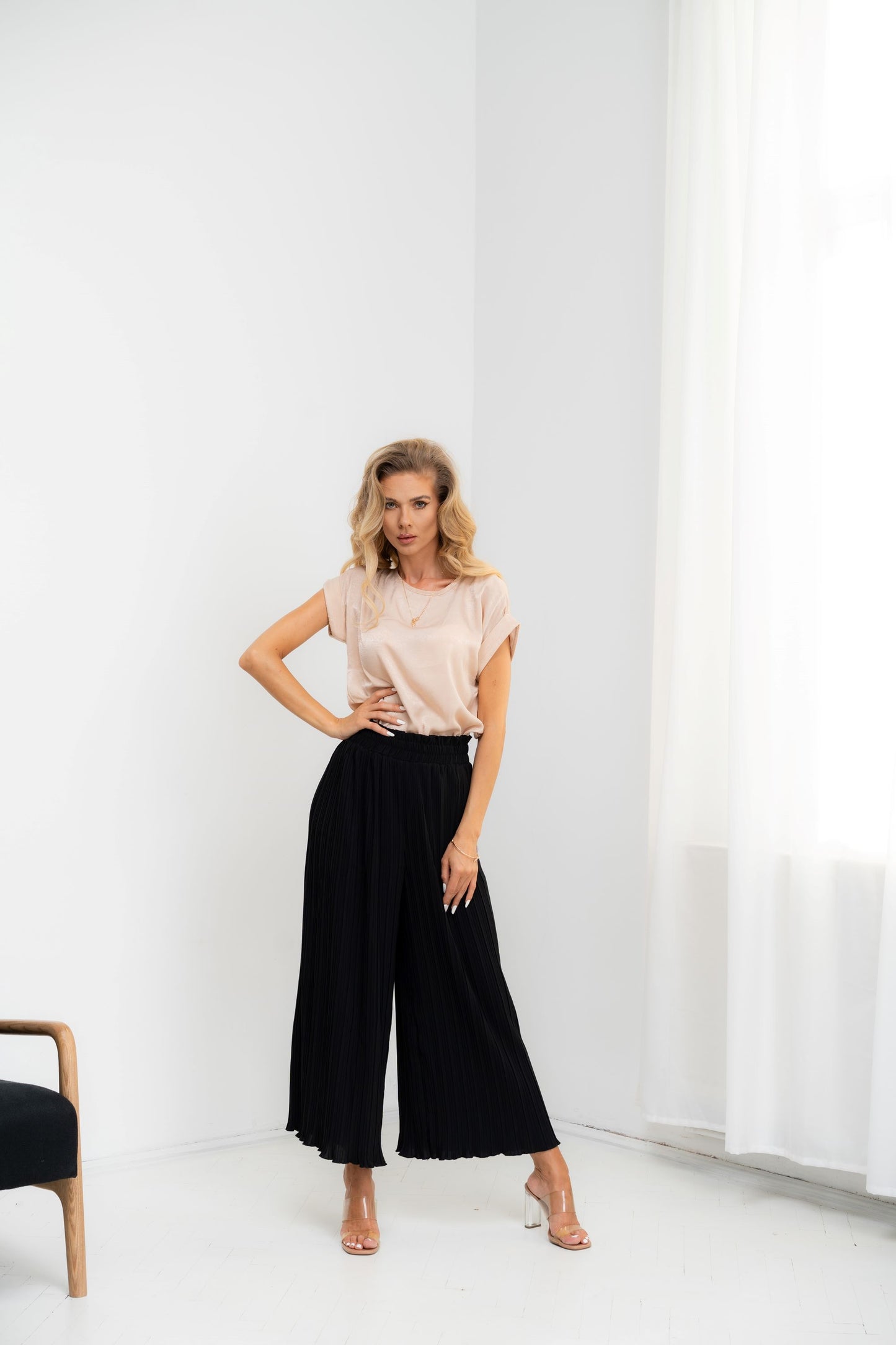 Dubai - Fusta-pantalon plisat, elegant, negru