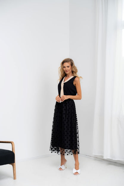 Hera - bluza fara maneca cu detaliu in contrast, negru