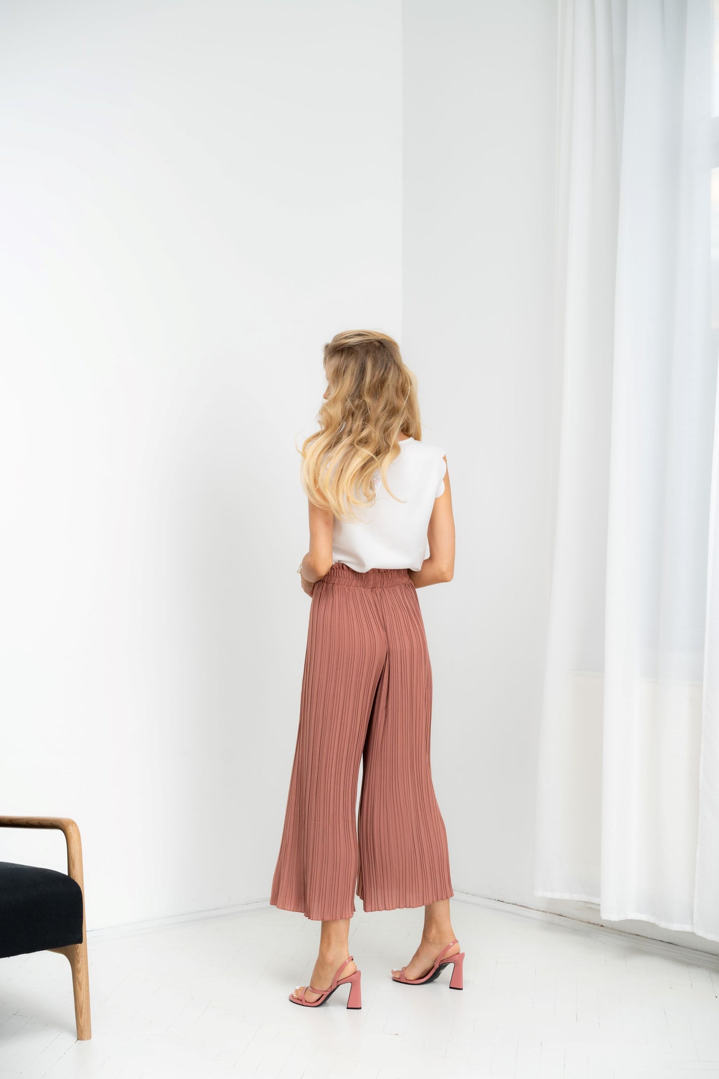 Dubai - Fusta-pantalon plisat, elegant, roz inchis