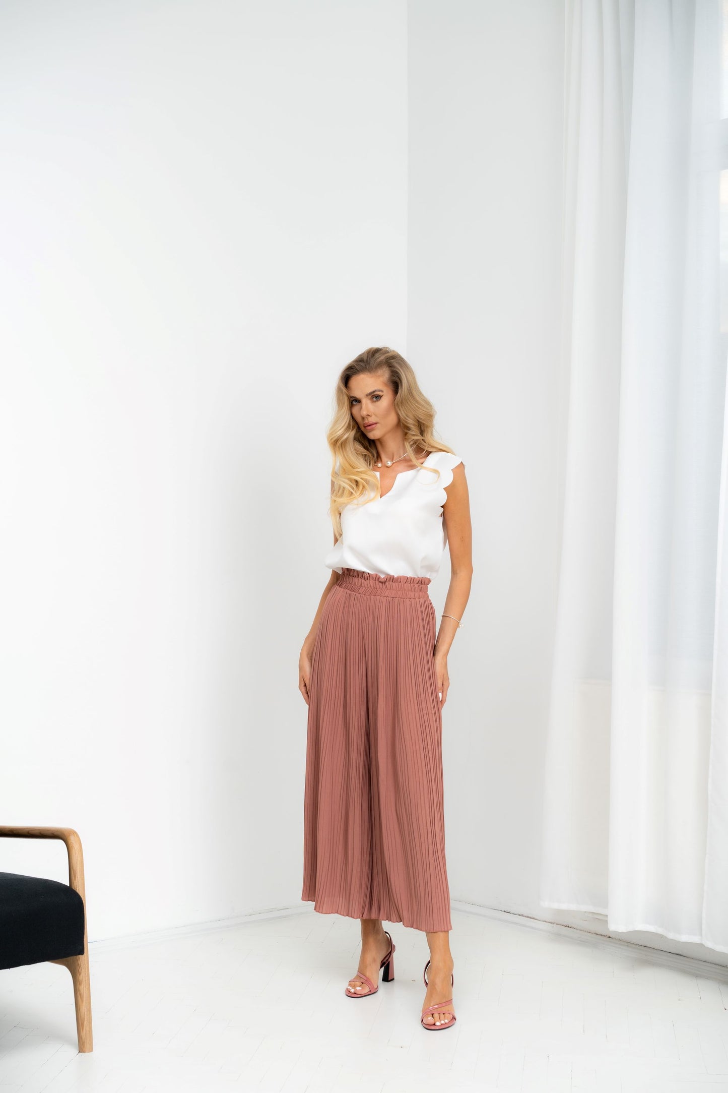 Dubai - Fusta-pantalon plisat, elegant, roz inchis