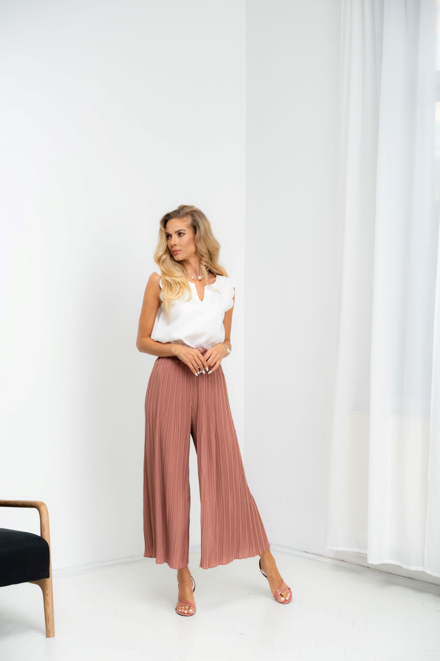 Dubai - Fusta-pantalon plisat, elegant, roz inchis